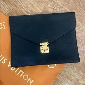 Louis Vuitton Authentic  Black Epi Leather Briefcase with Gold-Tone Lock